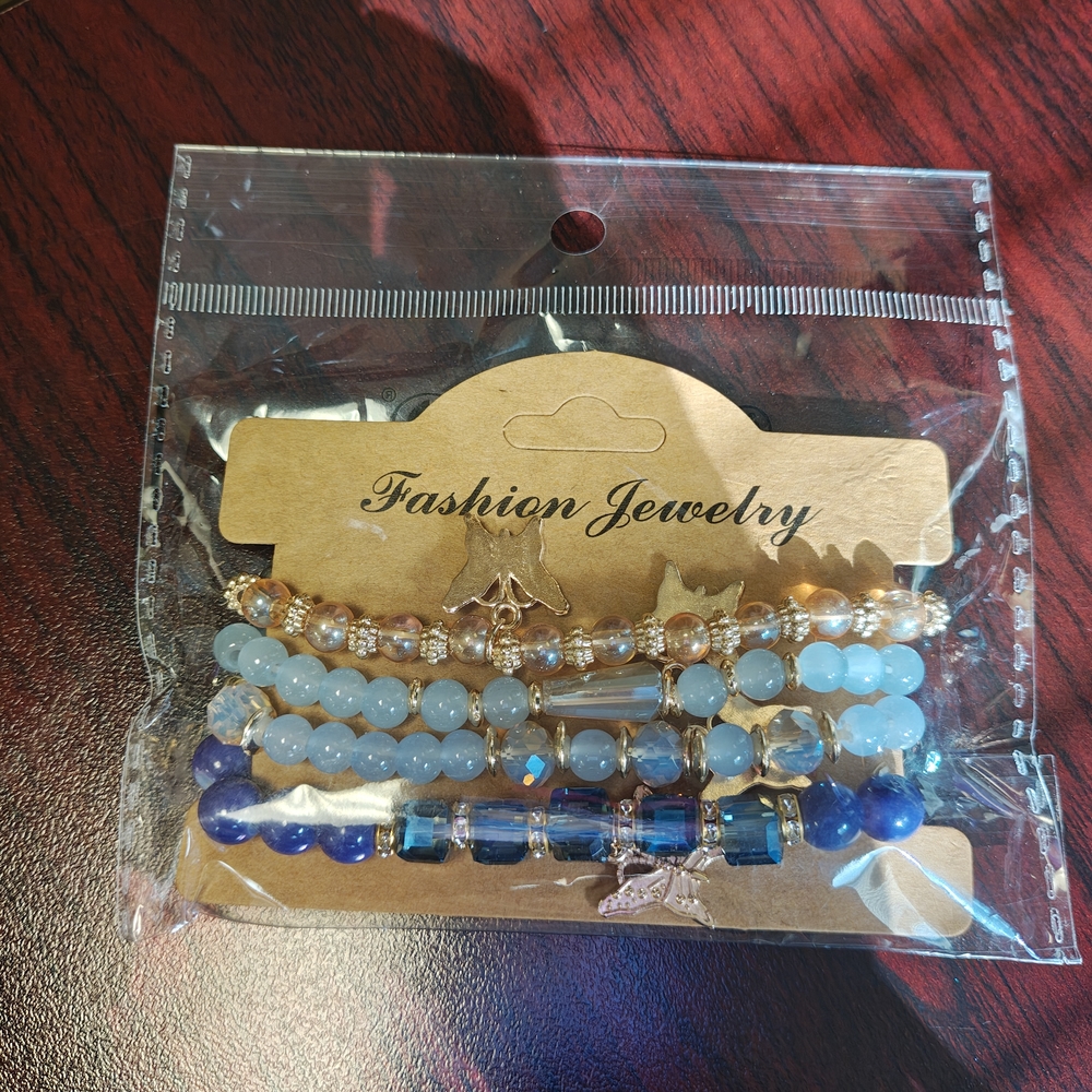 Blue and Gold Beaded Bracelet Set